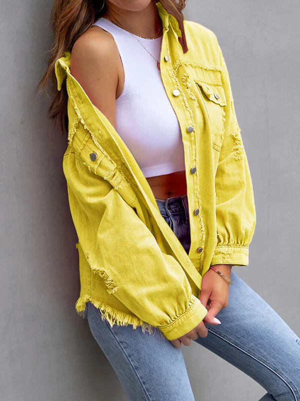Long Sleeves Loose Fringed Pockets Lapel Outerwear - Image 6