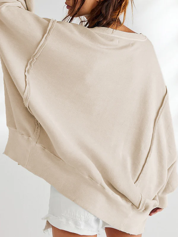 Long Sleeves Loose Fringed Solid Color Split-Joint Split-Side Round-Neck Sweatershirt - Image 16
