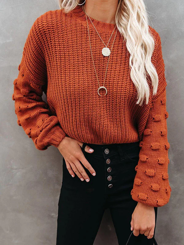 Long Sleeves Loose Hollow Solid Color Round-Neck Knitwear Pullovers Sweater Tops - Image 10