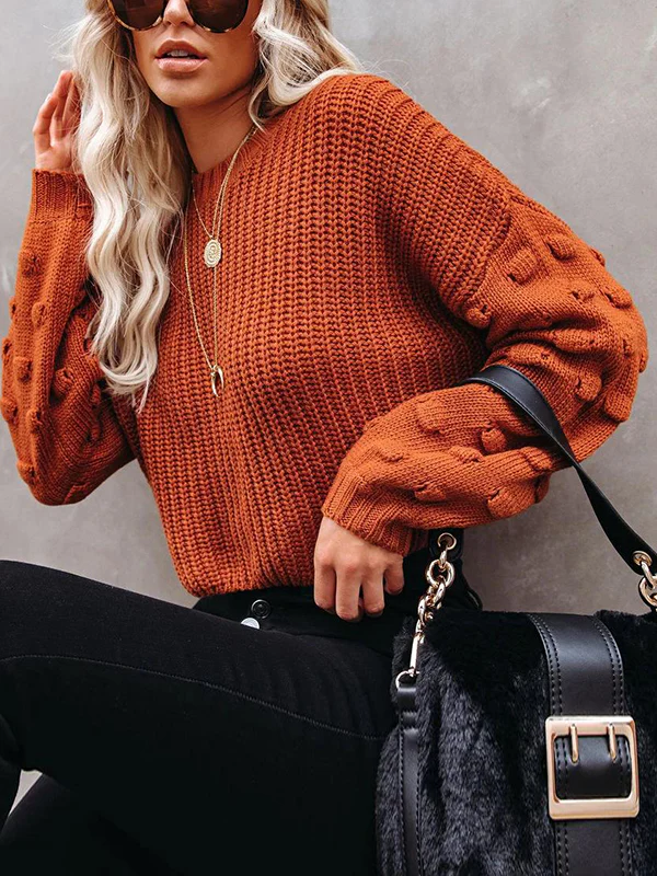 Long Sleeves Loose Hollow Solid Color Round-Neck Knitwear Pullovers Sweater Tops - Image 11