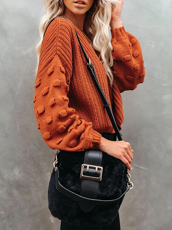 Long Sleeves Loose Hollow Solid Color Round-Neck Knitwear Pullovers Sweater Tops - Image 12