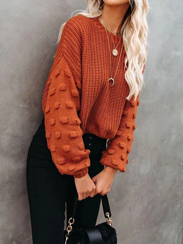 Long Sleeves Loose Hollow Solid Color Round-Neck Knitwear Pullovers Sweater Tops - Image 13
