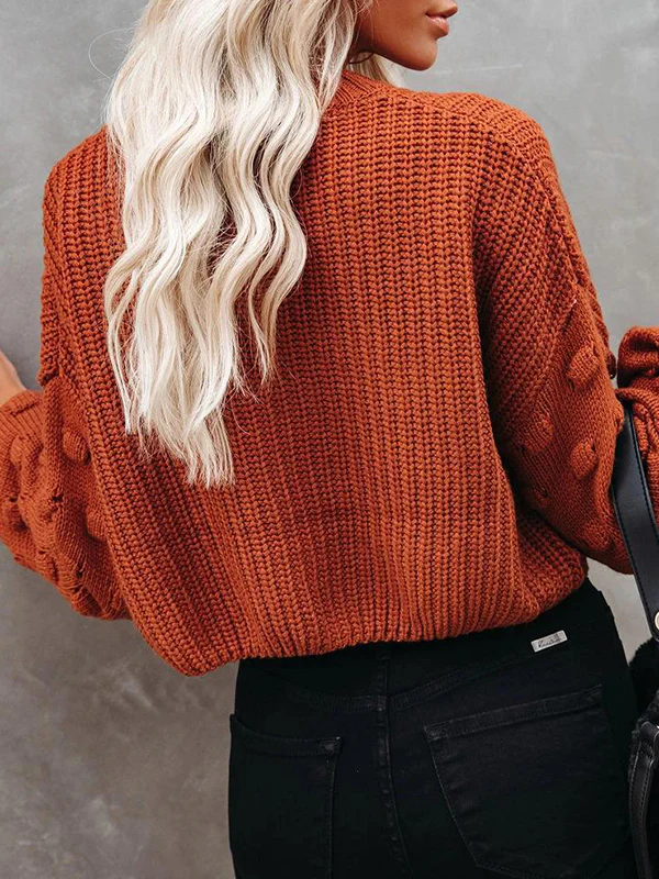 Long Sleeves Loose Hollow Solid Color Round-Neck Knitwear Pullovers Sweater Tops - Image 14
