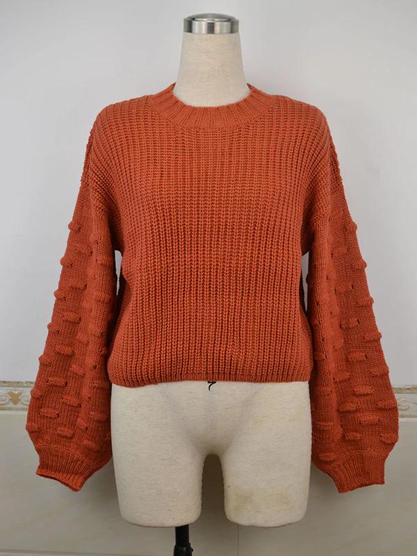 Long Sleeves Loose Hollow Solid Color Round-Neck Knitwear Pullovers Sweater Tops - Image 15