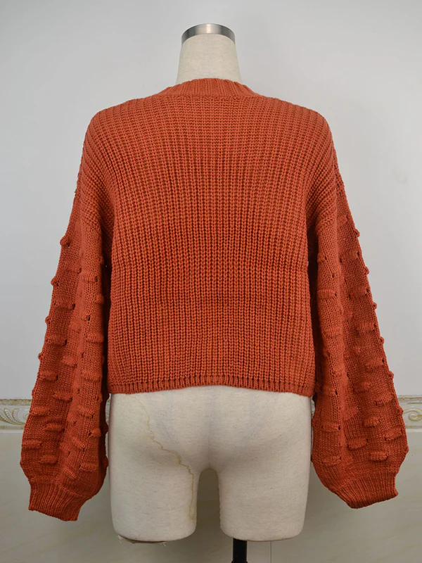 Long Sleeves Loose Hollow Solid Color Round-Neck Knitwear Pullovers Sweater Tops - Image 16