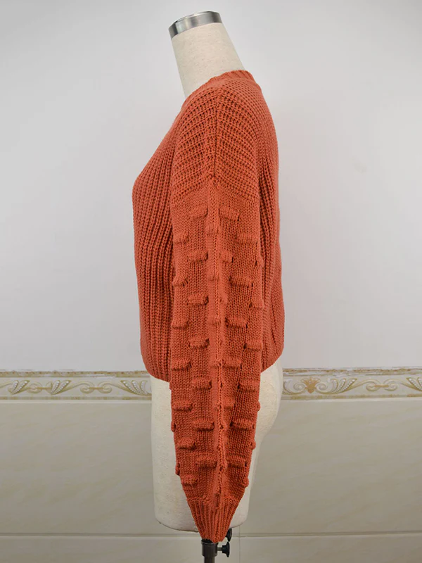 Long Sleeves Loose Hollow Solid Color Round-Neck Knitwear Pullovers Sweater Tops - Image 17