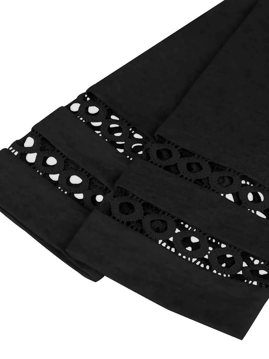 Long Sleeves Loose Hollow Solid Color Split-Joint V-Neck T-Shirts Tops - Image 4