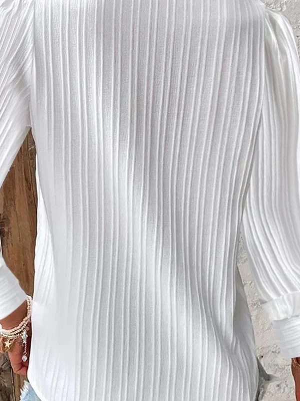 Long Sleeves Loose Hollow Solid Color V-Neck T-Shirts - Image 8