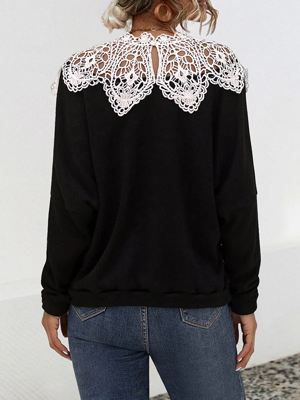 Long Sleeves Loose Hollow Split-Joint Round-Neck Blouses&Shirts Tops - Image 2
