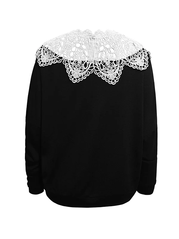 Long Sleeves Loose Hollow Split-Joint Round-Neck Blouses&Shirts Tops - Image 3