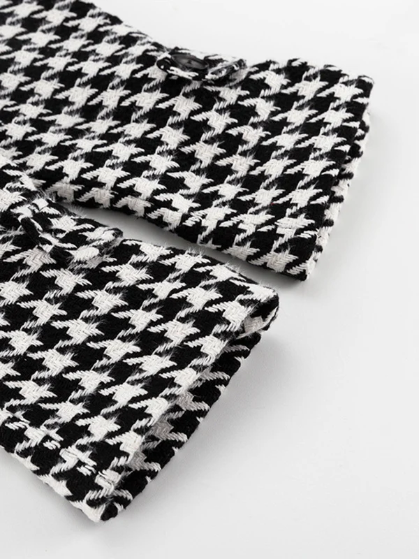 Long Sleeves Loose Houndstooth Split-Back Split-Joint Tied Waist Lapel Trench Coats - Image 10