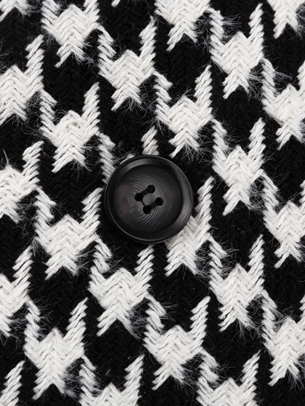 Long Sleeves Loose Houndstooth Split-Back Split-Joint Tied Waist Lapel Trench Coats - Image 12