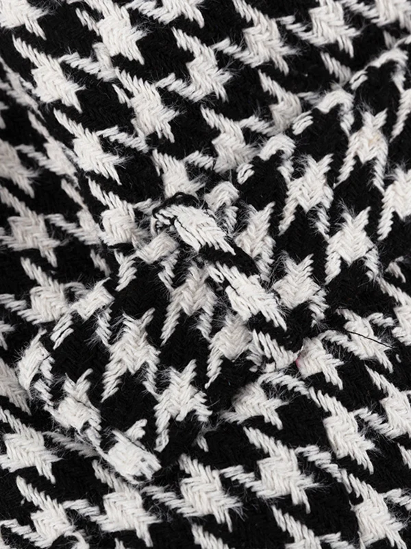 Long Sleeves Loose Houndstooth Split-Back Split-Joint Tied Waist Lapel Trench Coats - Image 14