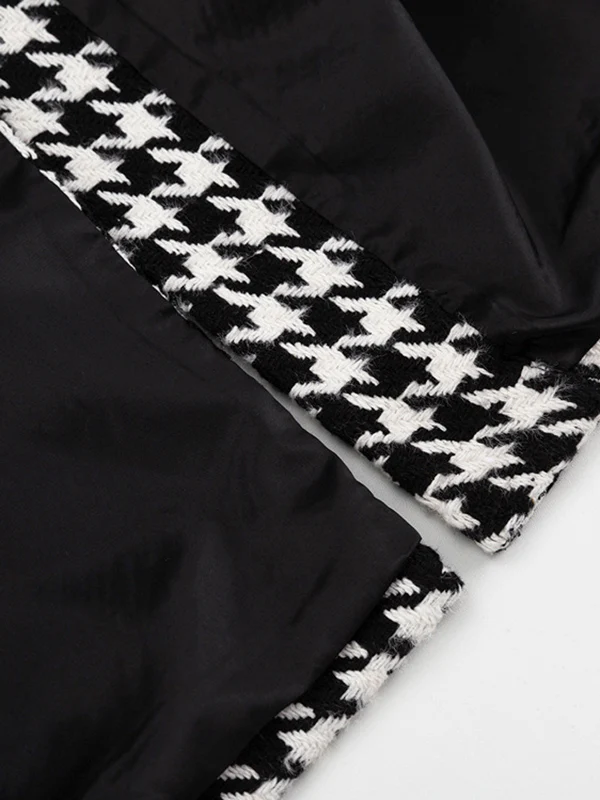 Long Sleeves Loose Houndstooth Split-Back Split-Joint Tied Waist Lapel Trench Coats - Image 16