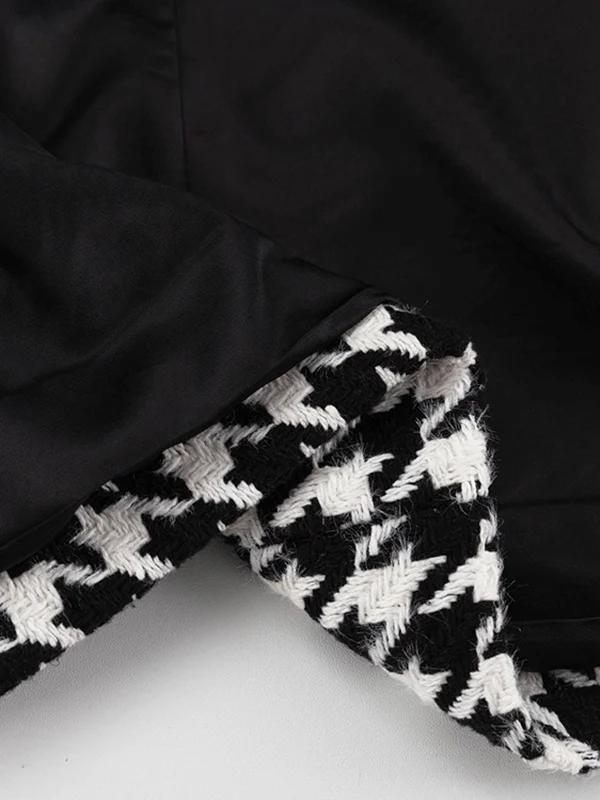 Long Sleeves Loose Houndstooth Split-Back Split-Joint Tied Waist Lapel Trench Coats - Image 17