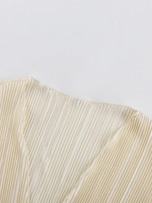 Long Sleeves Loose Lace-Up Pleated Solid Color Split-Joint Deep V-Neck Blouses&Shirts Tops - Image 8