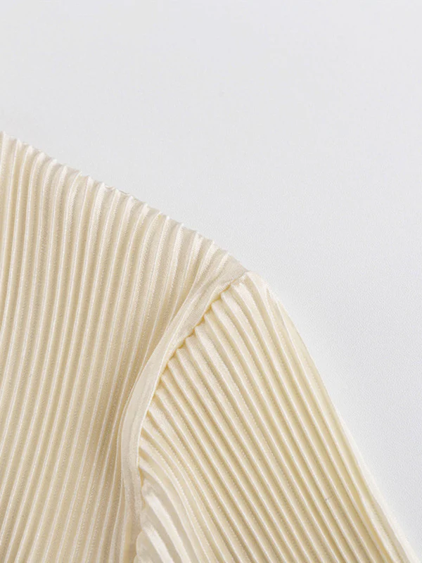 Long Sleeves Loose Lace-Up Pleated Solid Color Split-Joint Deep V-Neck Blouses&Shirts Tops - Image 9