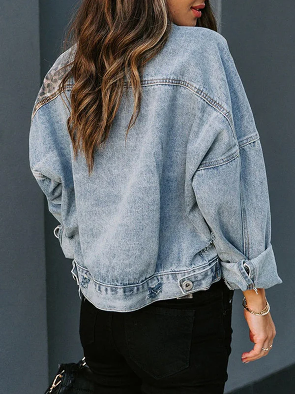 Long Sleeves Loose Leopard Split-Joint Lapel Jackets Outerwear - Image 7