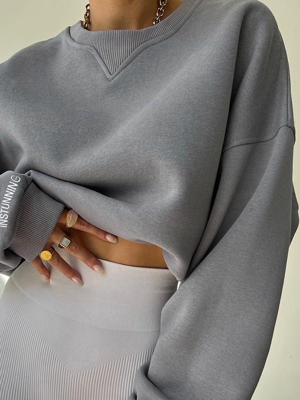 Long Sleeves Loose Letter Print Split-Joint Round-Neck Sweatershirt - Image 2