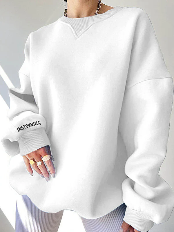 Long Sleeves Loose Letter Print Split-Joint Round-Neck Sweatershirt - Image 5
