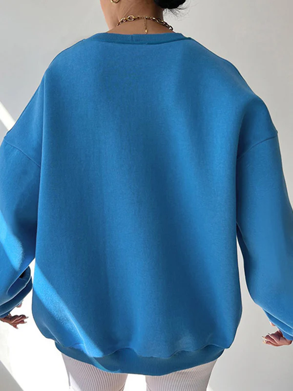 Long Sleeves Loose Letter Print Split-Joint Round-Neck Sweatershirt - Image 6