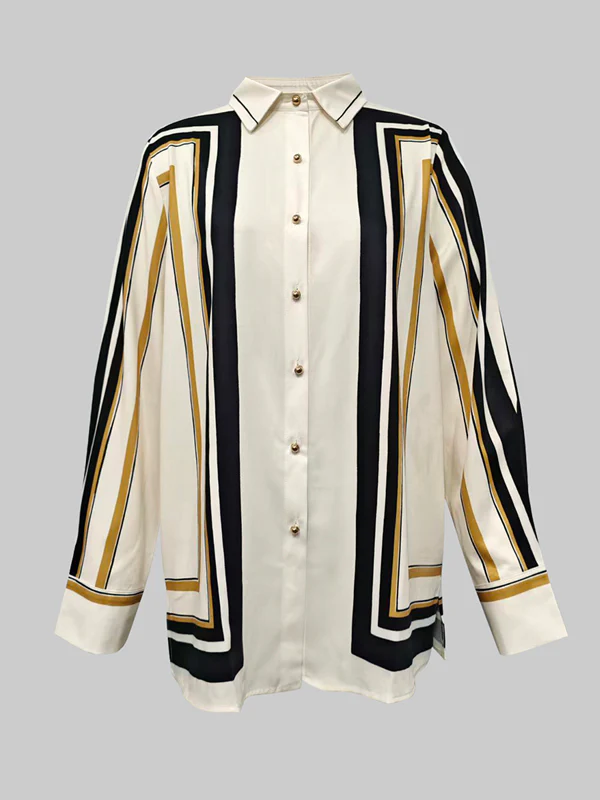 Long Sleeves Loose Plaid Striped Lapel Blouses&Shirts Tops - Image 10