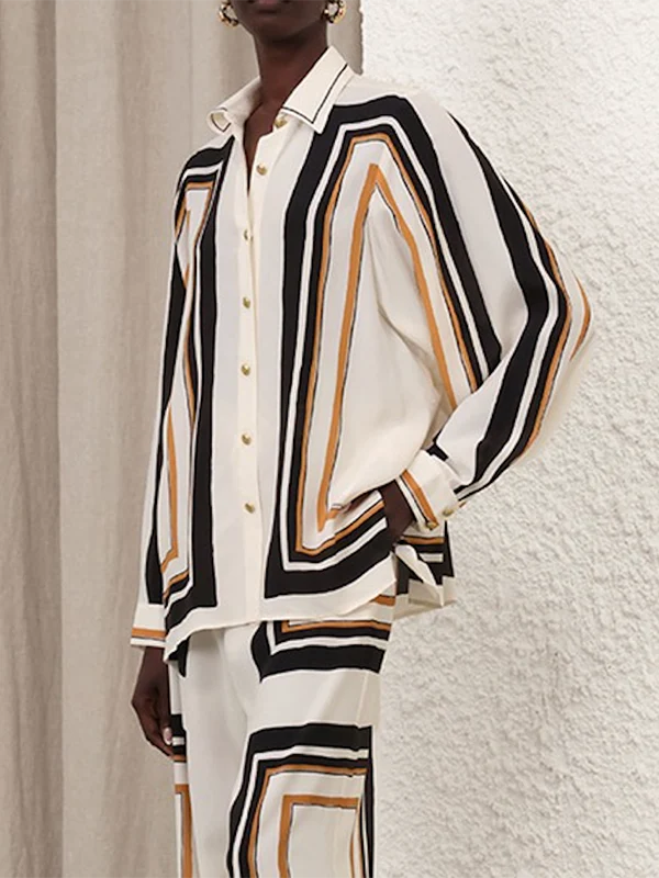 Long Sleeves Loose Plaid Striped Lapel Blouses&Shirts Tops - Image 2