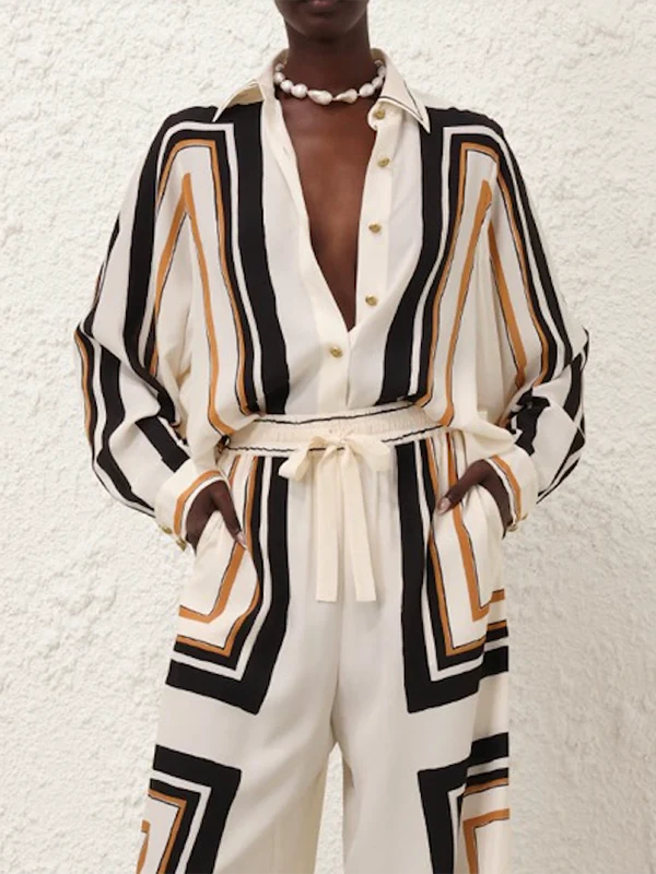 Long Sleeves Loose Plaid Striped Lapel Blouses&Shirts Tops - Image 3