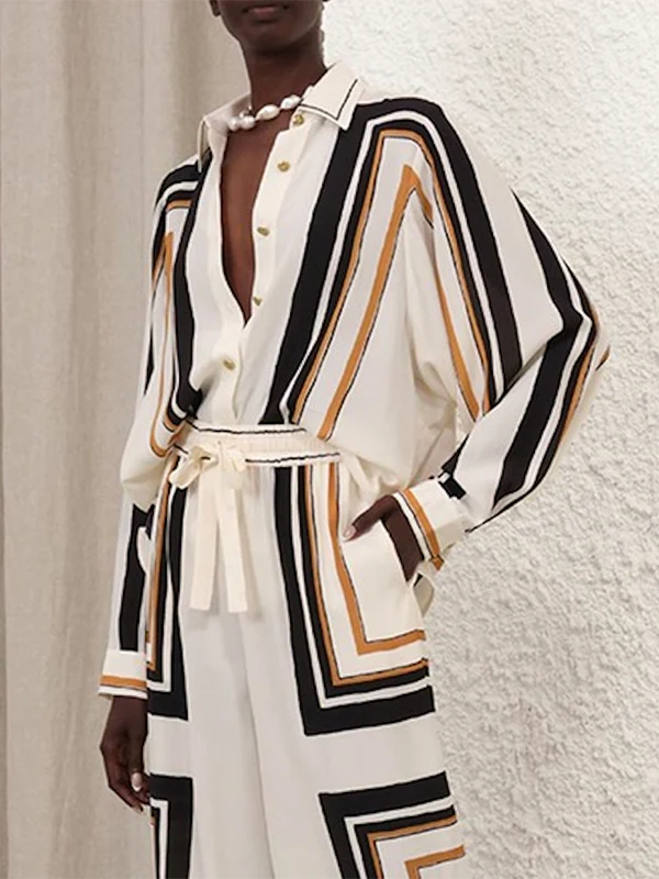 Long Sleeves Loose Plaid Striped Lapel Blouses&Shirts Tops - Image 4