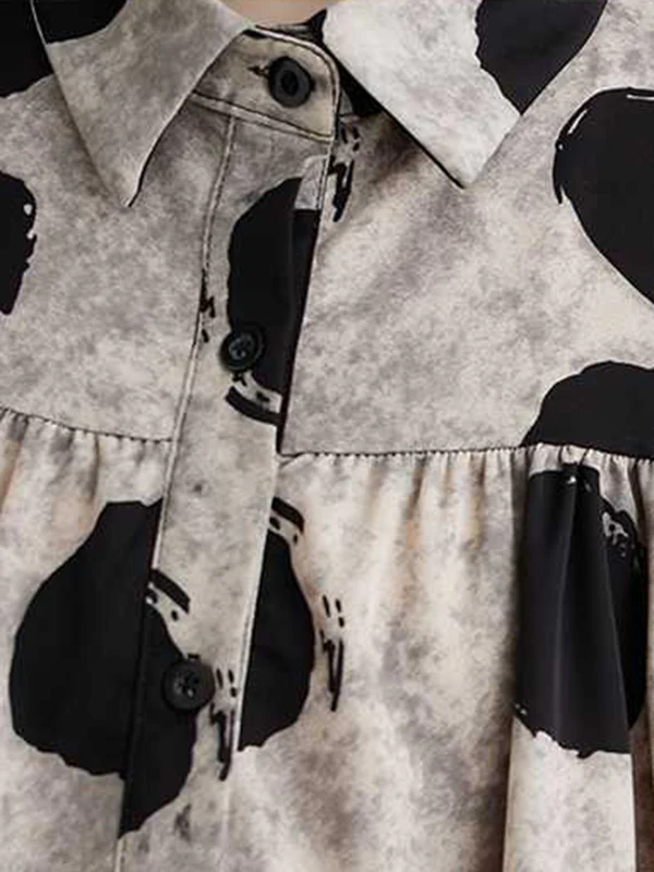 Long Sleeves Loose Pleated Polka-Dot Split-Joint Lapel Blouses - Image 10