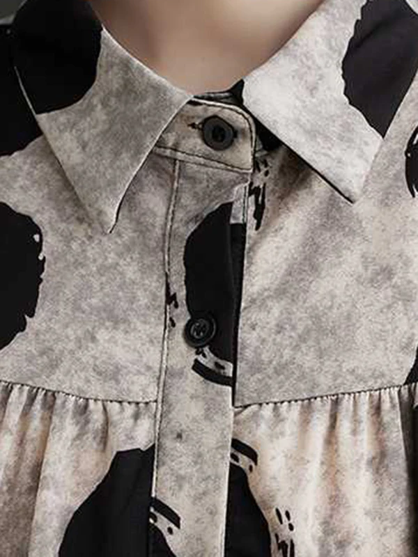 Long Sleeves Loose Pleated Polka-Dot Split-Joint Lapel Blouses - Image 9