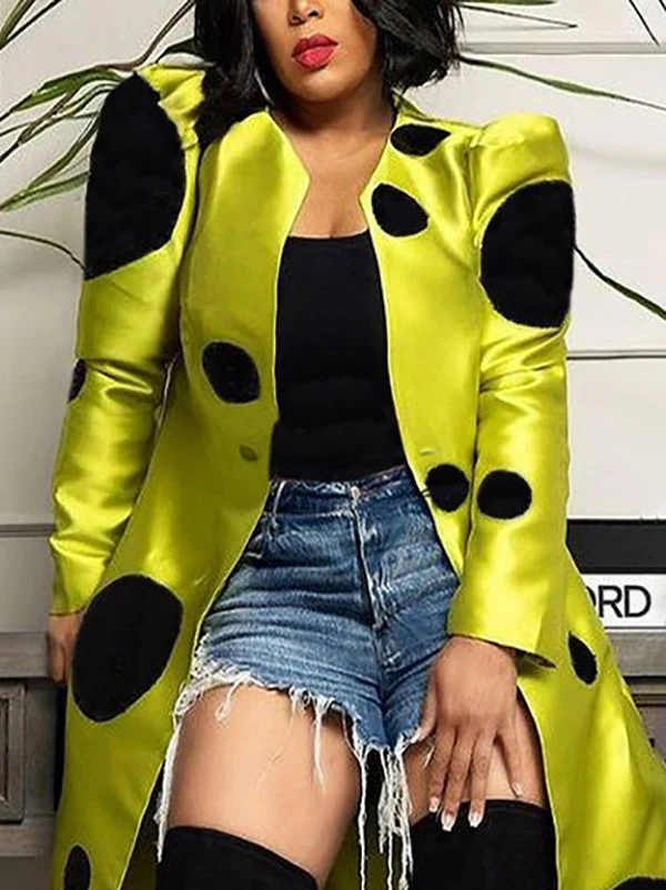 Long Sleeves Loose Pleated Polka-Dot Split-Joint Round-Neck Outerwear - Image 2