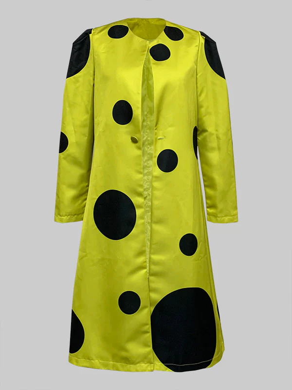 Long Sleeves Loose Pleated Polka-Dot Split-Joint Round-Neck Outerwear - Image 3