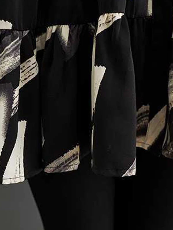 Long Sleeves Loose Pleated Printed Split-Joint Lapel Blouses - Image 14
