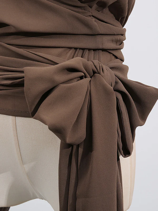 Long Sleeves Loose Pleated See-Through Solid Color Tied Waist Hooded Blouses&Shirts Tops - Image 13
