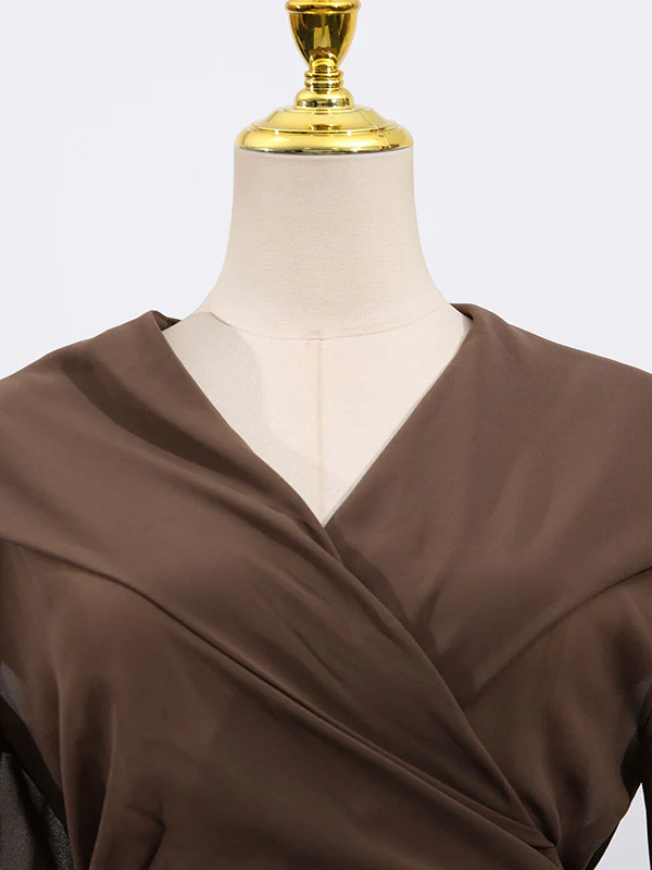 Long Sleeves Loose Pleated See-Through Solid Color Tied Waist Hooded Blouses&Shirts Tops - Image 9