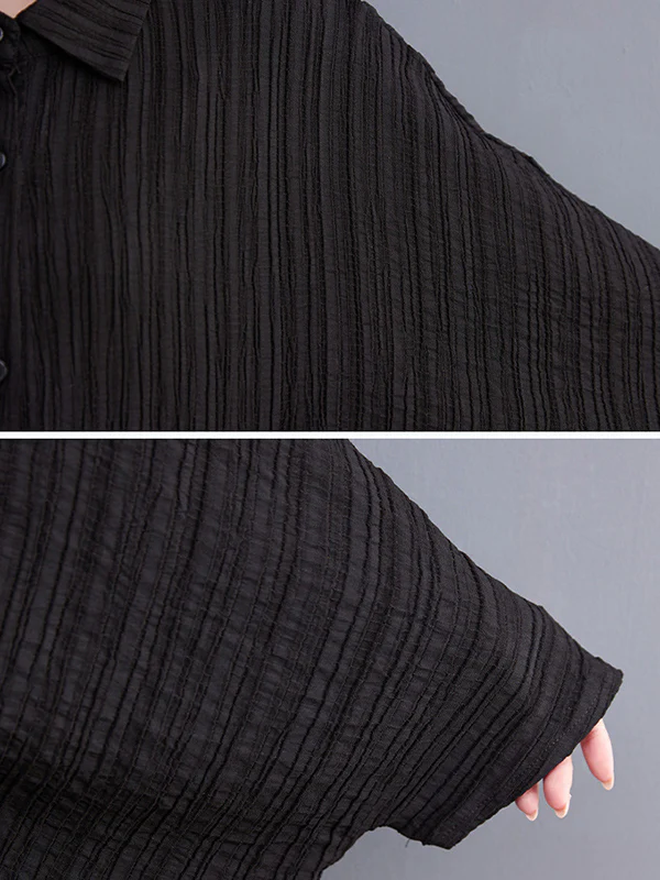 Long Sleeves Loose Pleated Solid Color Lapel Blouses&Shirts Tops - Image 10