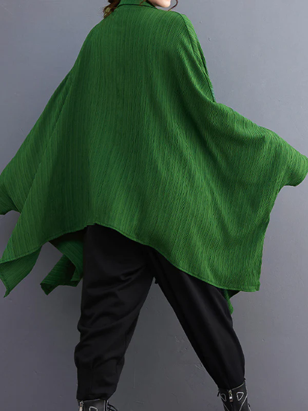 Long Sleeves Loose Pleated Solid Color Lapel Blouses&Shirts Tops - Image 7