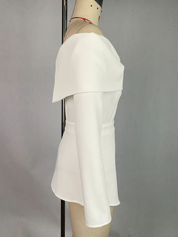 Long Sleeves Loose Pleated Solid Color Split-Front Off-The-Shoulder Blouses&Shirts Tops - Image 5