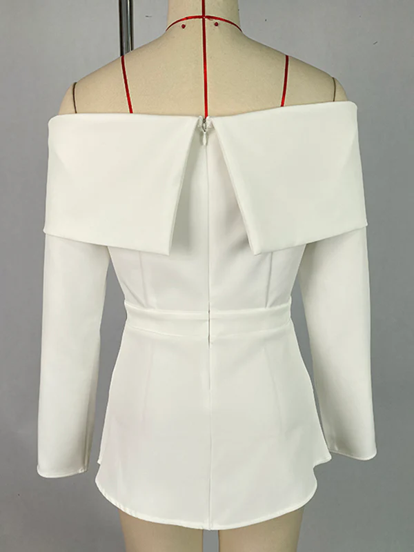 Long Sleeves Loose Pleated Solid Color Split-Front Off-The-Shoulder Blouses&Shirts Tops - Image 6