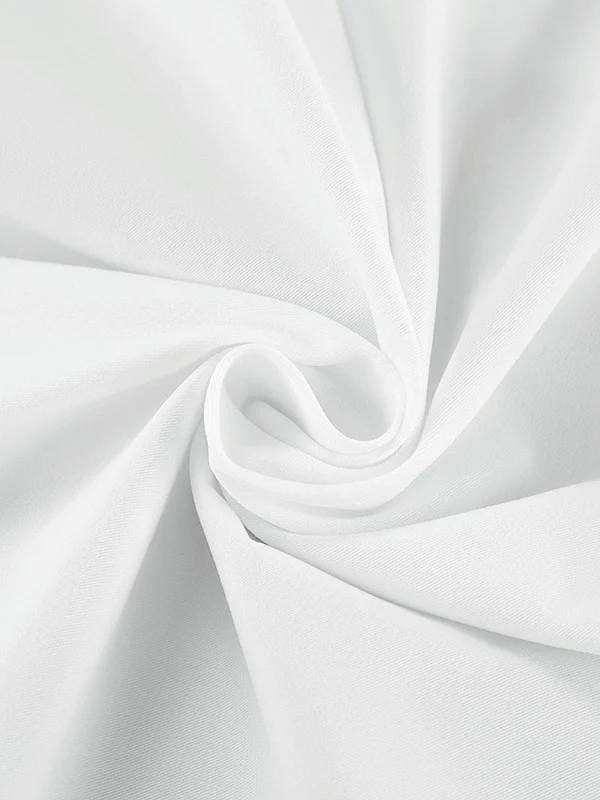 Long Sleeves Loose Pleated Solid Color Split-Joint Tied Waist V-Neck Mini Dresses Shirt Dress - Image 12
