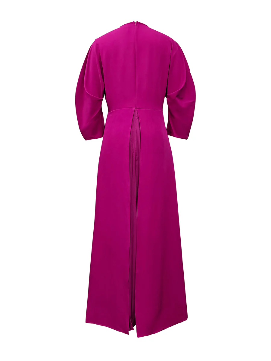 Long Sleeves Loose Pleated Solid Color Split-Joint Tiered Round-Neck Maxi Dresses - Image 13