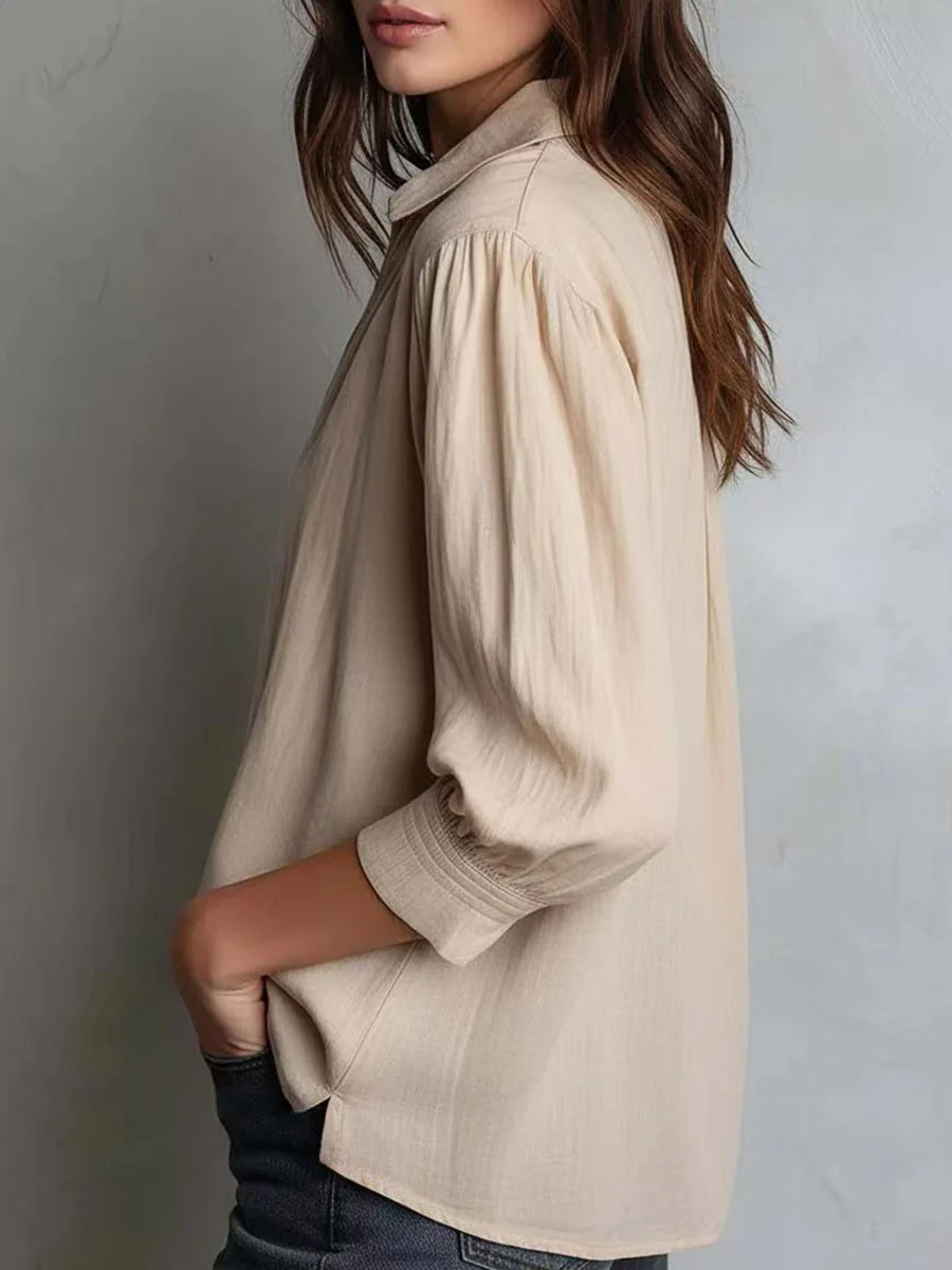 Long Sleeves Loose Pleated Solid Color Zipper Lapel Blouses&Shirts Tops - Image 7