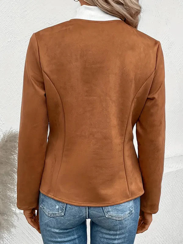 Long Sleeves Loose Pockets Solid Color Split-Joint Zipper Round-Neck Jackets Outerwear - Image 18