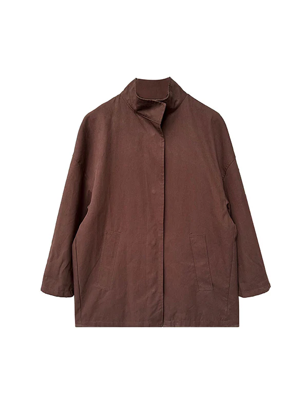 Long Sleeves Loose Pockets Solid Color Stand Collar Outerwear Trench Coats - Image 15