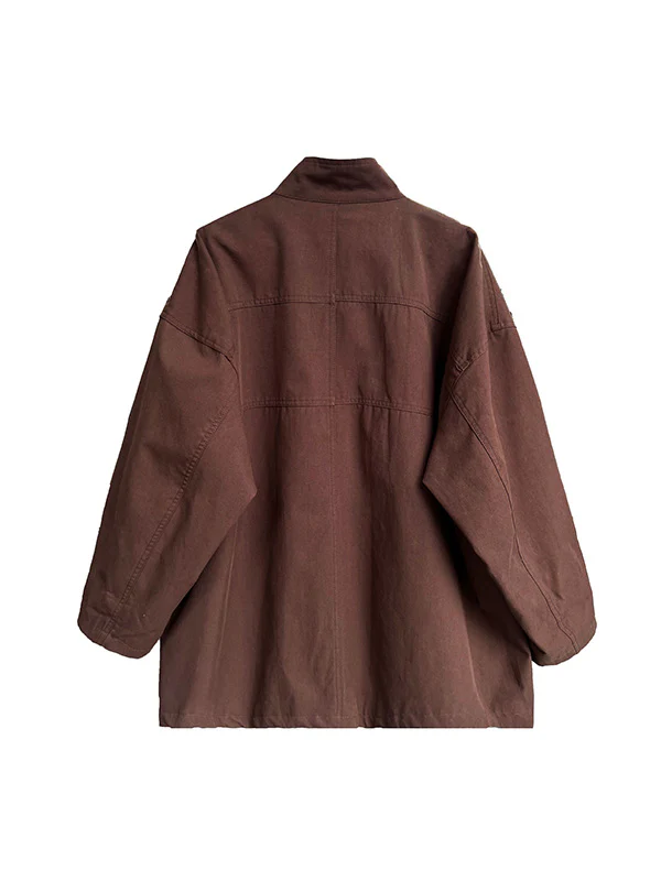 Long Sleeves Loose Pockets Solid Color Stand Collar Outerwear Trench Coats - Image 16