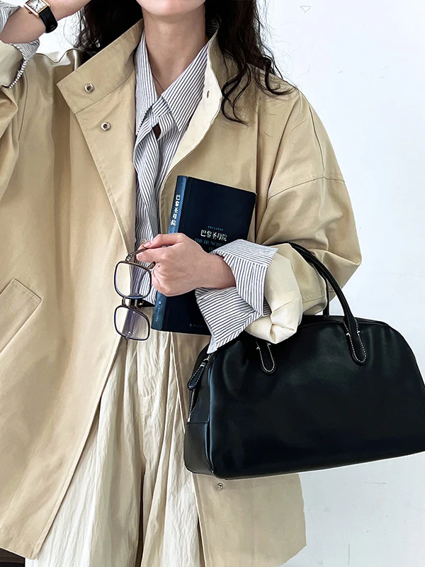 Long Sleeves Loose Pockets Solid Color Stand Collar Outerwear Trench Coats - Image 4