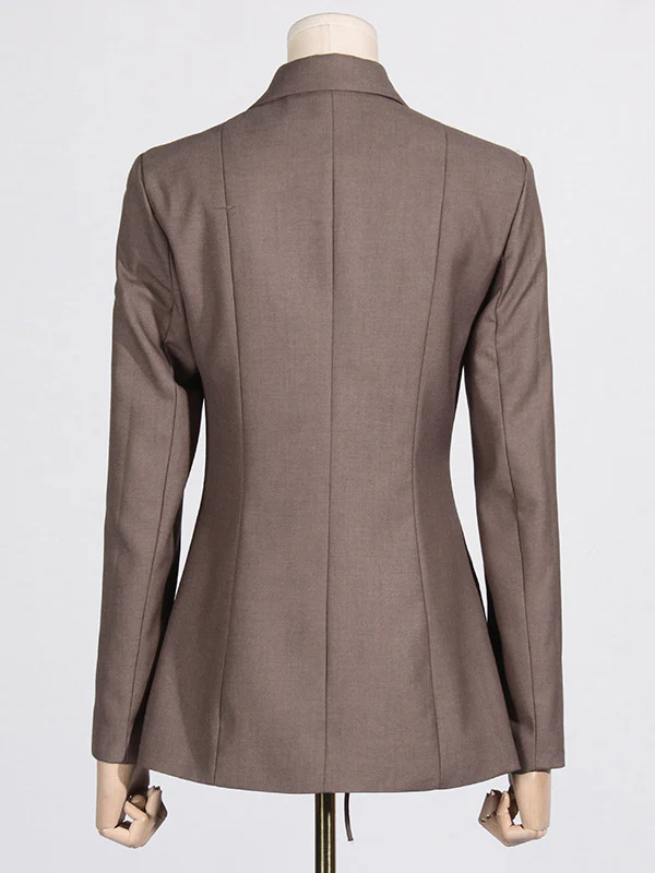Long Sleeves Loose Pockets Solid Color Tied Notched Collar Blazer Outerwear - Image 11