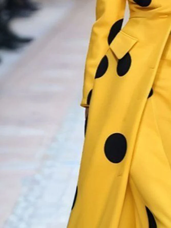 Long Sleeves Loose Polka-Dot Split-Joint Lapel Woolen Coat - Image 3