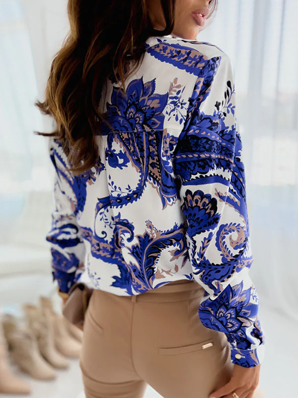 Long Sleeves Loose Printed Lapel Blouses - Image 10